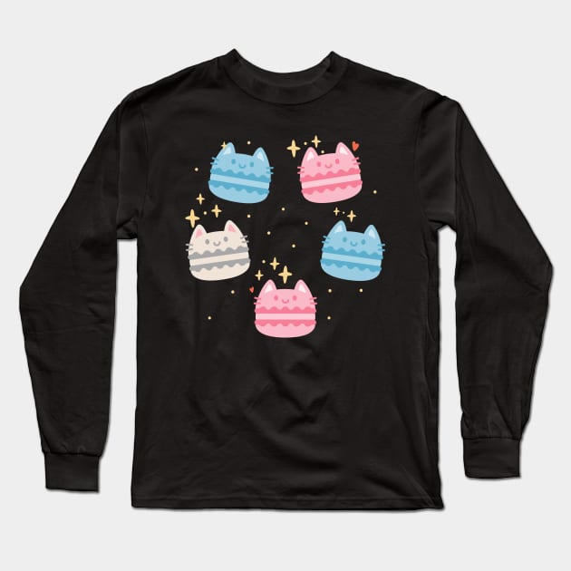 Transgender Kawaii Macaron Cats Long Sleeve T-Shirt by Psitta